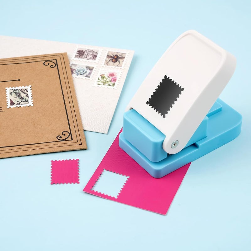 CYFUN DESIGN 2 Pcs Stamp Punches, Rectangular Embossed Edge Postage Stamps Shape Paper Punch, Square Hole Stamps Craft Puncher for Paper Crafting Scrapbooking, 1x0.8 Inch Stamping-Out Cutter Crafts Supplies Tools - Image 4